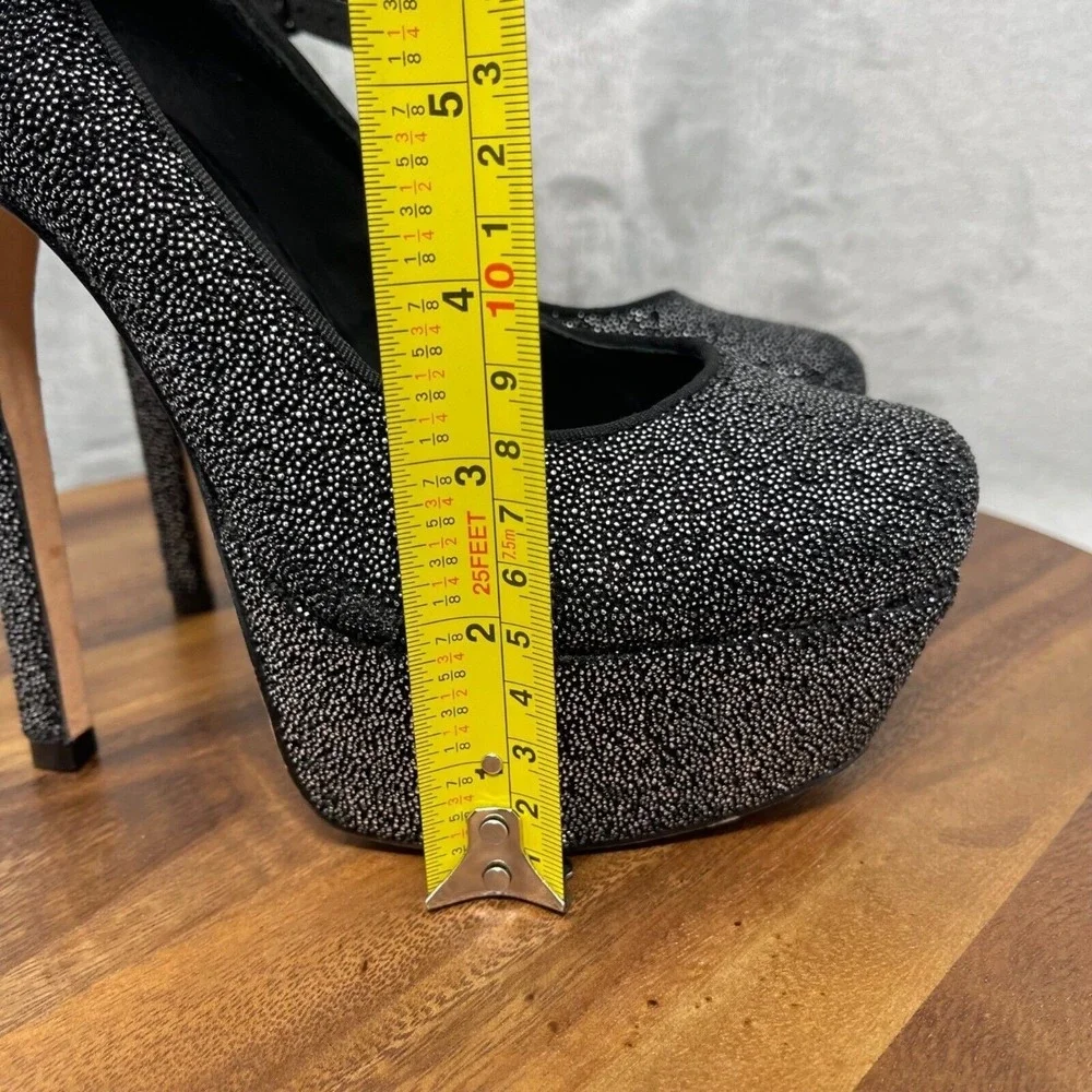 Alice + Olivia Heels 38 1/2 38.5 US 7.5 Black‎ Beaded Platform Ankle Strap Lynda